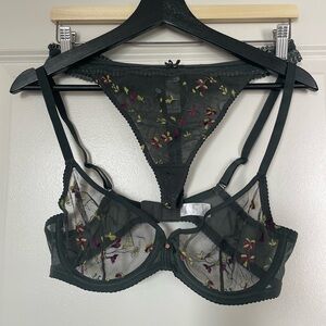 Lascana Embroidered Sheer Green Lingerie Set